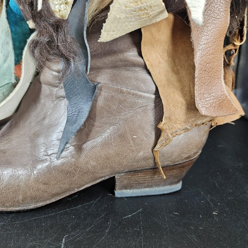Leo Novi Boots Womens Size 8.5 Multicolor Patchwork Fringe Western Leather Art - Picture 10 of 16